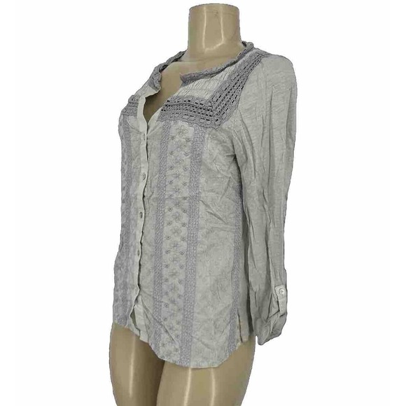 Anthropologie Meadow & Rue XS Women Button Up Shirt Top Crochet Cotton T14 - Picture 3 of 9